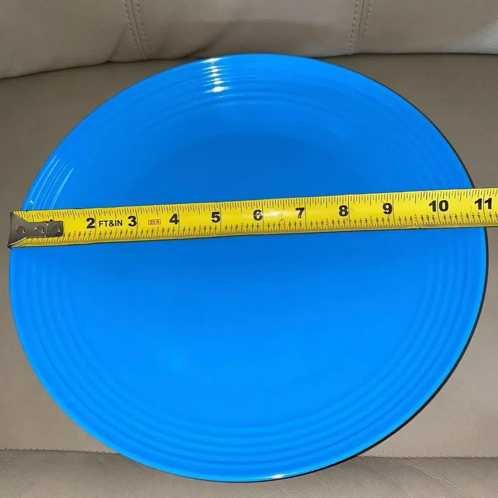 Set of 3 Melange Bright Cerulean Blue 11” Coupe Ribbed Melamine Plates Y2K Style